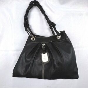 Rosetti Black Faux Leather Shoulder Bag Braided Handle Buckle Accent‎ Daily Use